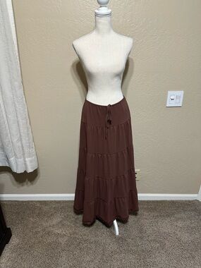 SHEIN Chocolate Brown Tiered Maxi Skirt with Drawstring
